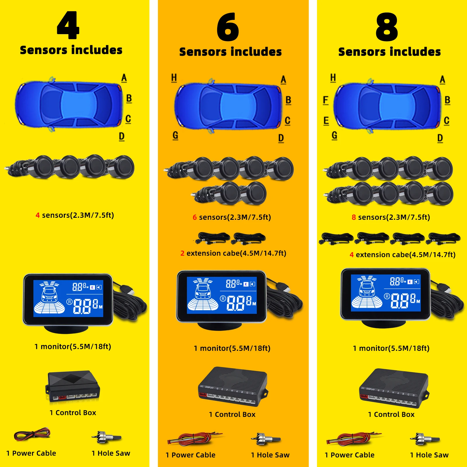 Parktronic Reverse 4/6/8 Kit s - Car Parking Sensor 8 Sensor Front Rear recensione e prezzo